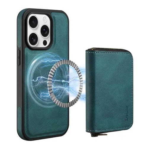 Funda de Cuero con Cremallera Magsafe Denior D26 Skin Feel para iPhone 15 Pro Max (Azul)