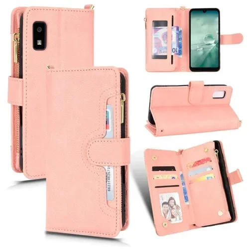 Funda de Cuero con Cremallera para Aquos Wish (Rosa)