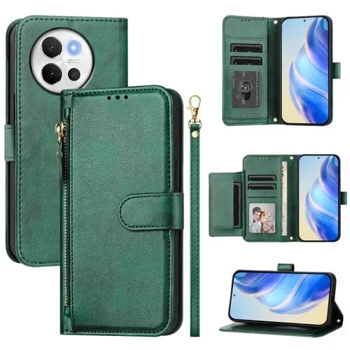 Funda de Cuero con Cremallera y Ranuras para Múltiples Tarjetas para Vivo V40 Lite 5G/V30E 5G (Verde)