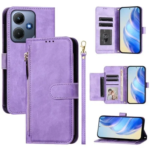 Funda de Cuero con Cremallera y Ranuras para Tarjetas para Infinix Hot 30I (Morado)