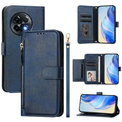 Funda de Cuero con Cremallera y Ranuras para Tarjetas para OnePlus 11R (Azul)