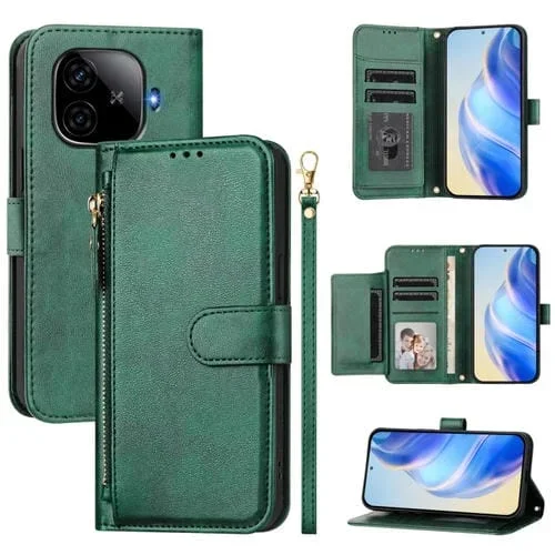Funda de Cuero con Cremallera y Ranuras para Varias Tarjetas para Vivo Iqoo Z9/Z9 Turbo (Verde)