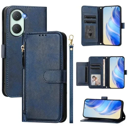 Funda de Cuero con Cremallera y Ranuras para Varias Tarjetas para Vivo Y03 4G Global / Y18 4G (Azul)