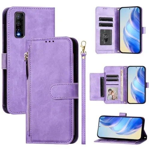 Funda de Cuero con Cremallera y Ranuras para Varias Tarjetas para Vivo Y70S (Morado)