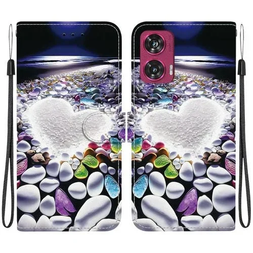 Funda de Cuero con Dibujo Colorido y Textura de Cristal para Motorola Edge 50 Fusion (Corazón)
