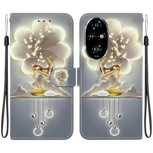 Funda de Cuero con Dibujo de Colores y Textura de Cristal para Honor 200 Pro 5G (Ciervo Sika)