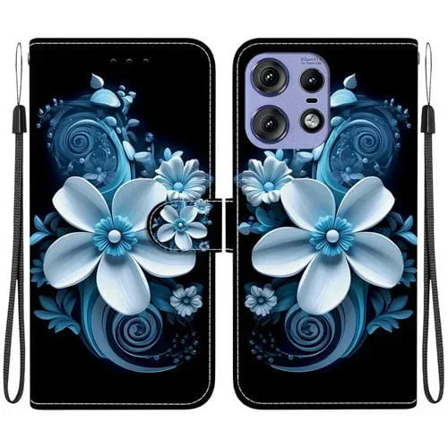 Funda de Cuero con Dibujo de Colores y Textura de Cristal para Motorola Edge 50 Pro (Orquídea Negra)