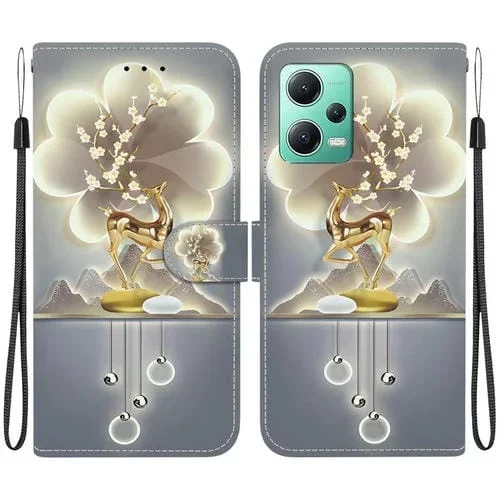 Funda de Cuero con Dibujo de Colores y Textura de Cristal para Redmi Note 12 5G/Poco X5 (Ciervo Sika)