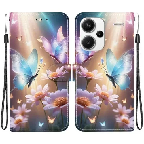 Funda de Cuero con Dibujo de Colores y Textura de Cristal para Redmi Note 13 Pro+ 5G (Mariposa, Amor y Flores)
