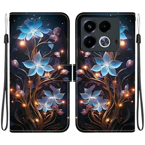 Funda de Cuero con Dibujo y Textura de Cristal para Infinix Note 40 4G (Flor de Linterna Pequeña)