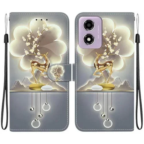 Funda de Cuero con Dibujo y Textura de Cristal para Motorola Moto G04S/E14 (Ciervo Sika)