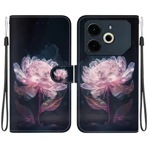 Funda de Cuero con Dibujo y Textura de Cristal para Tecno Pova 6 Neo (Peonía Morada)