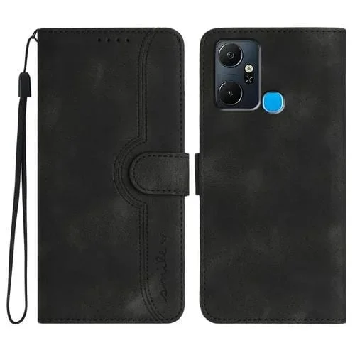 Funda de Cuero con Diseño de Corazón para Infinix Smart 6 Plus (Negro)