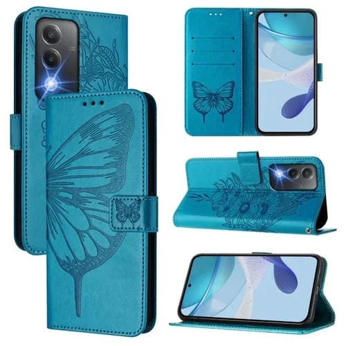 Funda de Cuero con Diseño de Mariposa En Relieve para Oppo K12X 5G (Azul)