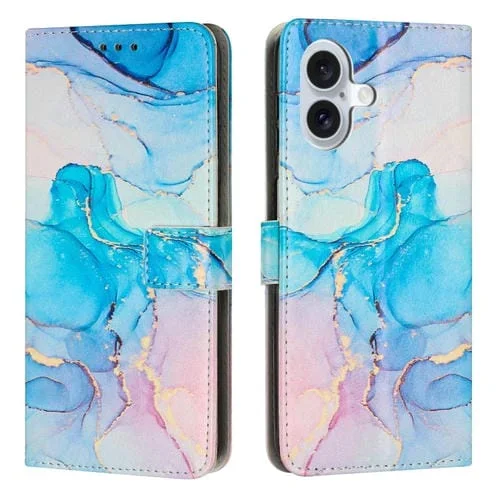 Funda de Cuero con Diseño de Mármol para iPhone 16 (Rosa y Verde)