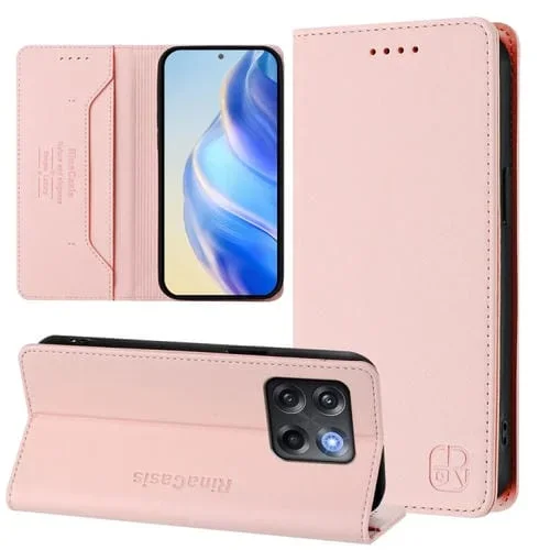 Funda de Cuero con Doble Pliegue y Succión Magnética para OnePlus Ace Pro y 10T Global Rc01 (Rosa)