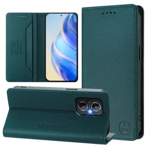 Funda de Cuero con Doble Pliegue y Succión Magnética para OnePlus Nord N20 5G Rc01 (Verde Oscuro)