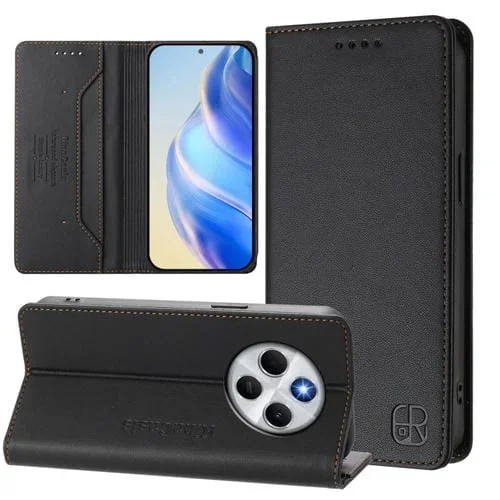 Funda de Cuero con Doble Pliegue y Succión Magnética para Redmi 14C 4G / 14R 5G Global Rc01 (Negra)