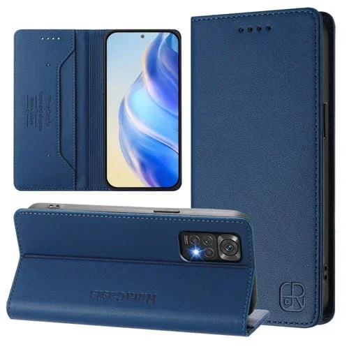 Funda de Cuero con Doble Pliegue y Succión Magnética para Redmi Note 11/11S/12S 4G Global Rc01 (Azul Oscuro)