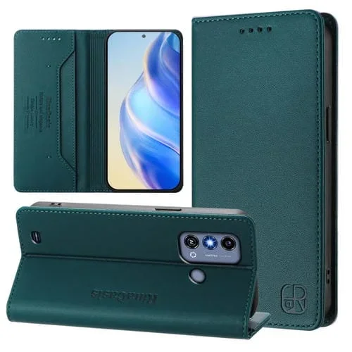 Funda de Cuero con Doble Pliegue y Succión Magnética para ZTE Blade A53 A53+ Rc01 (Verde Oscuro)