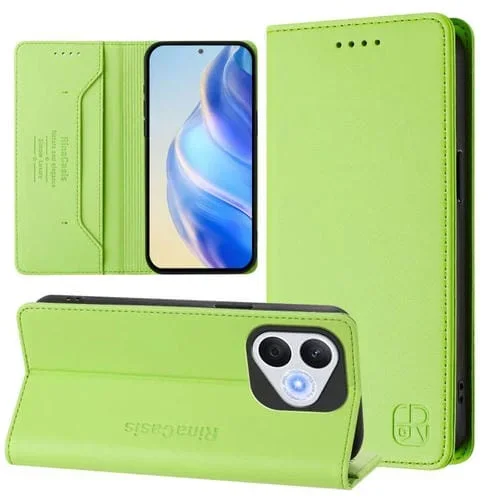 Funda de Cuero con Doble Pliegue y Succión Magnética Rfid para Honor 400 Lite Rc01 (Verde Hierba)