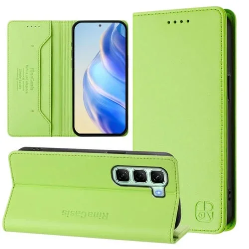 Funda de Cuero con Doble Pliegue y Succión Magnética RFID para Infinix Hot 50 4G Rc01 (Verde Hierba)