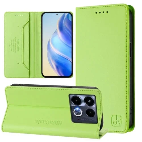 Funda de Cuero con Doble Pliegue y Succión Magnética Rfid para Infinix Note 40 5G Rc01 (Verde Hierba)
