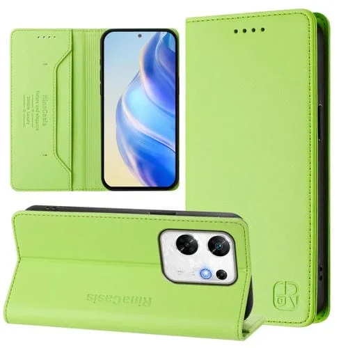 Funda de Cuero con Doble Pliegue y Succión Magnética RFID para Infinix Zero 30 4G Rc01 (Verde Hierba)