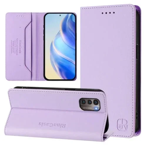 Funda de Cuero con Doble Pliegue y Succión Magnética Rfid para Nokia G11/G21 Rc01 (Morado Claro)