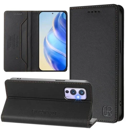 Funda de Cuero con Doble Pliegue y Succión Magnética Rfid para OnePlus 9 Rc01 (Negra)