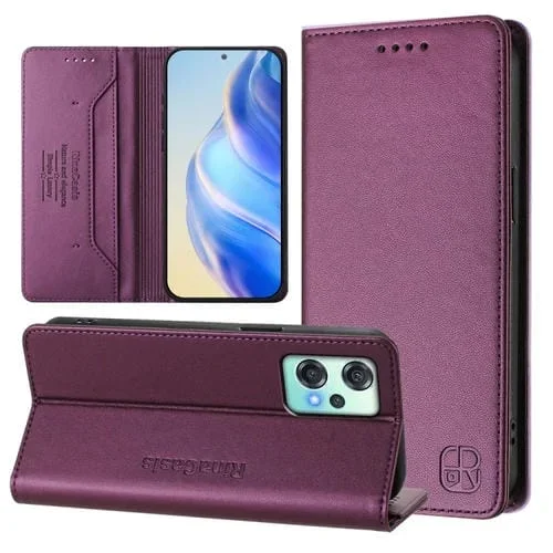 Funda de Cuero con Doble Pliegue y Succión Magnética Rfid para OnePlus Nord Ce 2 Lite 5G/Nord 2 Lite Rc01 (Violeta)