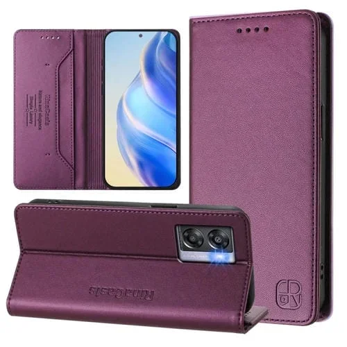 Funda de Cuero con Doble Pliegue y Succión Magnética RFID para OnePlus Nord N300 Rc01 (Violeta)