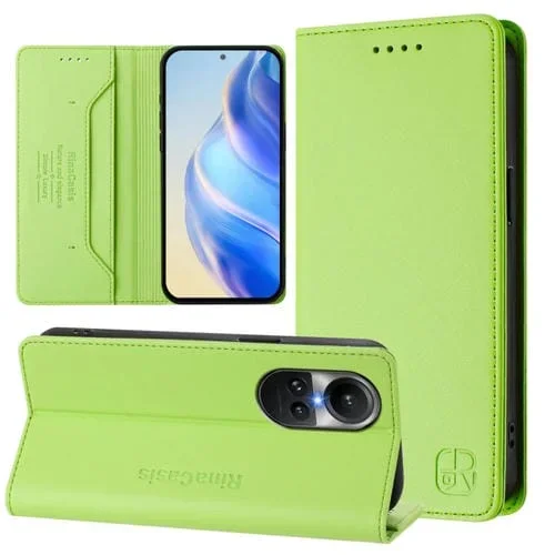 Funda de Cuero con Doble Pliegue y Succión Magnética Rfid para Oppo Reno10/Reno10 Pro Global Rc01 (Verde Hierba)