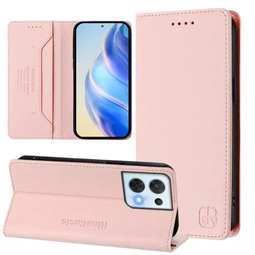 Funda de Cuero con Doble Pliegue y Succión Magnética Rfid para Oppo Reno8 5G Rc01 (Rosa)