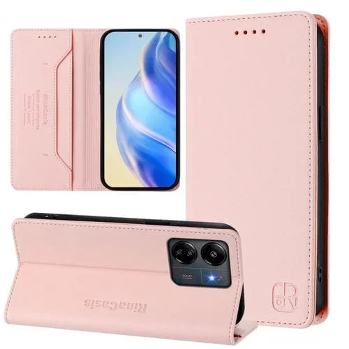 Funda de Cuero con Doble Pliegue y Succión Magnética Rfid para Redmi 13C 5G/4G Global Rc01 (Rosa)