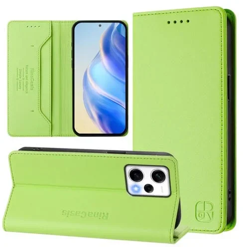 Funda de Cuero con Doble Pliegue y Succión Magnética Rfid para Redmi Note 12 Explorer Rc01 (Verde Hierba)