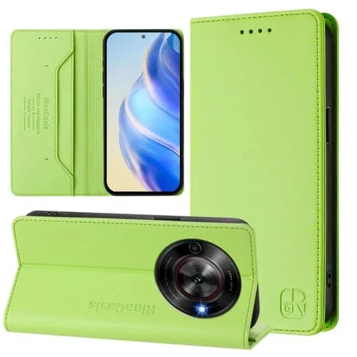 Funda de Cuero con Doble Pliegue y Succión Magnética Rfid para ZTE Blade A75 5G y Nubia Focus 5G Rc01 (Verde Hierba)