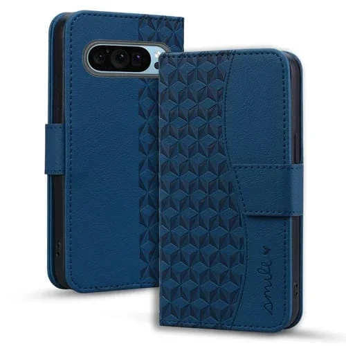 Funda de Cuero con Hebilla de Diamante para Google Pixel 9 Pro Business con Cordón (Azul Real)
