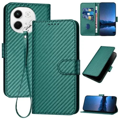 Funda de Cuero con Hebilla de Fibra de Carbono para Tecno Pova 6 Neo 5G Spark 30 5G Yx0070 con Cordón (Verde Oscuro)