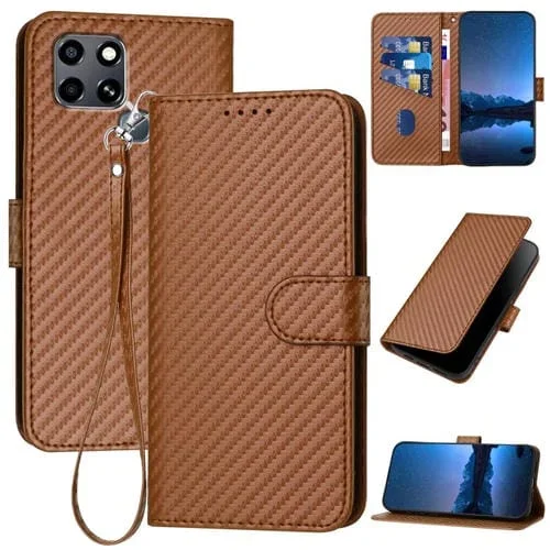 Funda de Cuero con Hebilla de Fibra de Carbono y Cordón para Infinix Smart 6 / Smart 6 HD Yx0070 (Café)