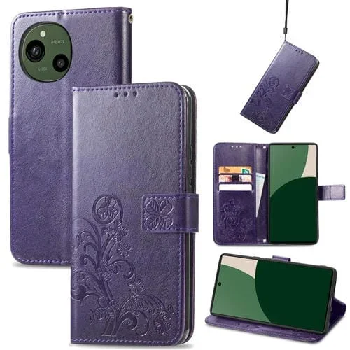 Funda de Cuero con Hebilla en Relieve y Cierre de Cuatro Hojas para Sharp Aquos R9 (Morado)