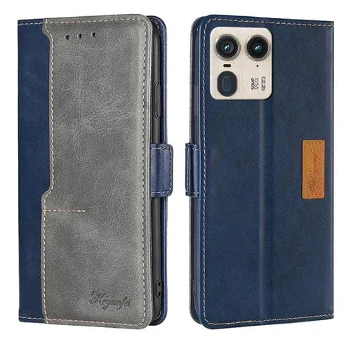 Funda de Cuero con Hebilla Lateral para Motorola Edge 50 Ultra (Azul + Gris)
