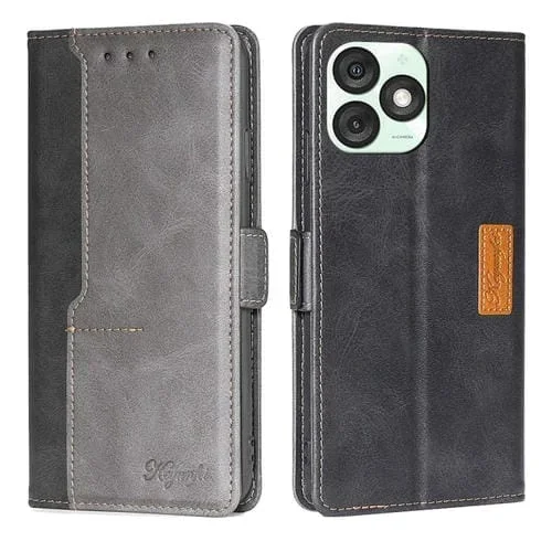 Funda de Cuero con Hebilla Lateral para Teléfono Itel A50 4G (Negro + Gris)