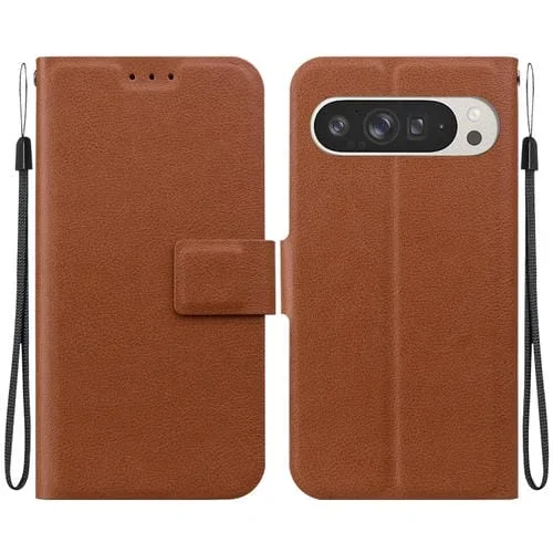 Funda de Cuero con Hebilla Magnética Ultrafina para Google Pixel 9 Pro XL (Marrón)