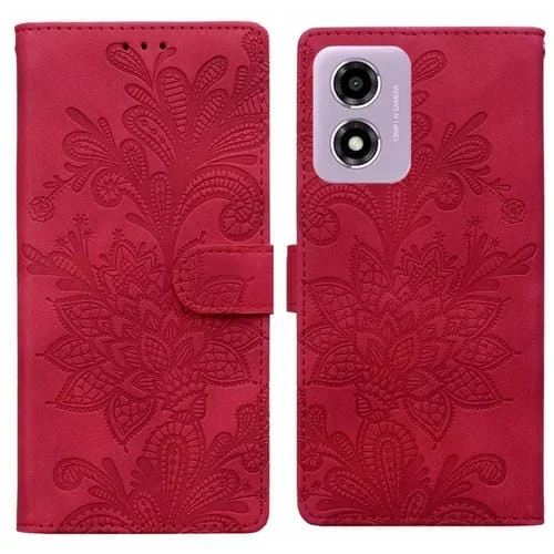 Funda de Cuero con Hebilla Magnética y Diseño Floral para Motorola Moto G04/E14/G24 (Rojo)