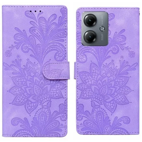 Funda de Cuero con Hebilla Magnética y Diseño Floral para Motorola Moto G14 (Morado)