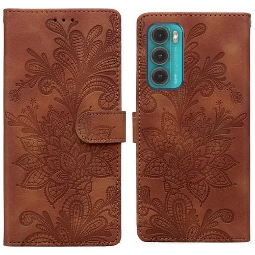 Funda de Cuero con Hebilla Magnética y Diseño Floral para Motorola Moto G60 (Marrón)