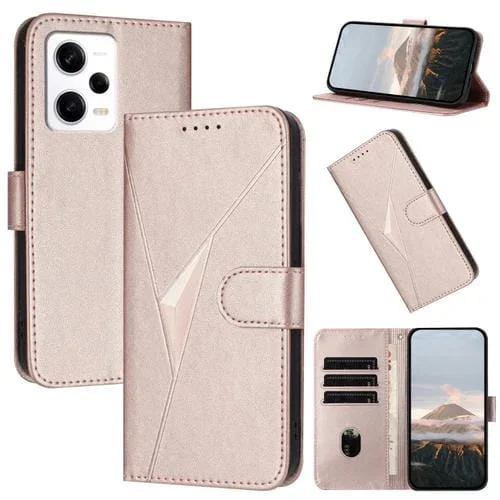 Funda de Cuero con Hebilla y Diseño de Triángulos para Redmi Note 12 Pro+ (Oro Rosa)