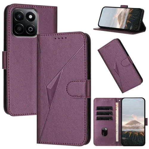Funda de Cuero con Hebilla y Diseño Triángulos para Honor 200 5G (Morado Oscuro)