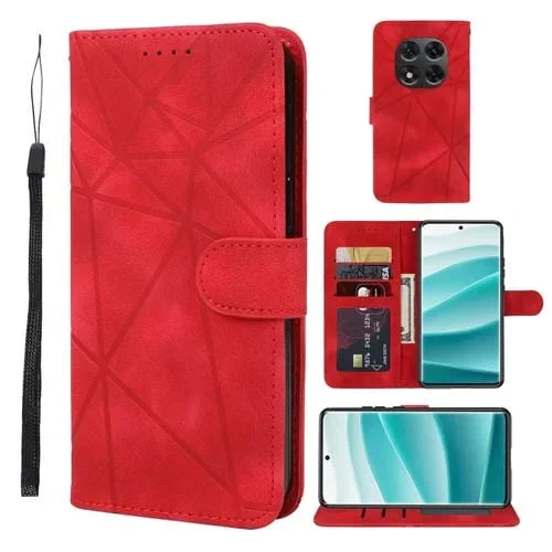 Funda de Cuero con Líneas Geométricas y Tacto de Piel para Redmi Note 14 Pro 5G (Rojo)